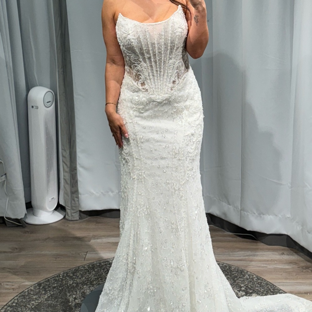 MARTINA LIANA LUXE #LE1399 STRAPLESS BEADED WEDDING DRESS WITH DROP WAIST CORSET